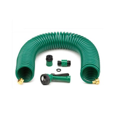 Garden Water Coil Hose with 4-Function Hozzle and 3/4" male connector